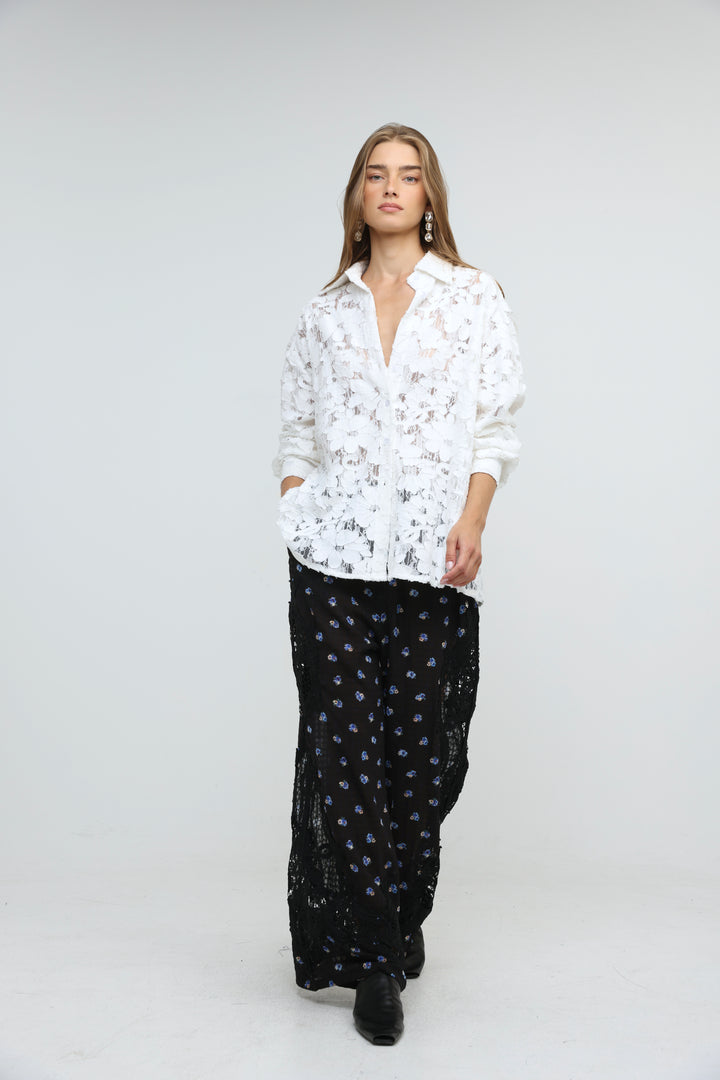 Floral Lace White Buttoned Shirt