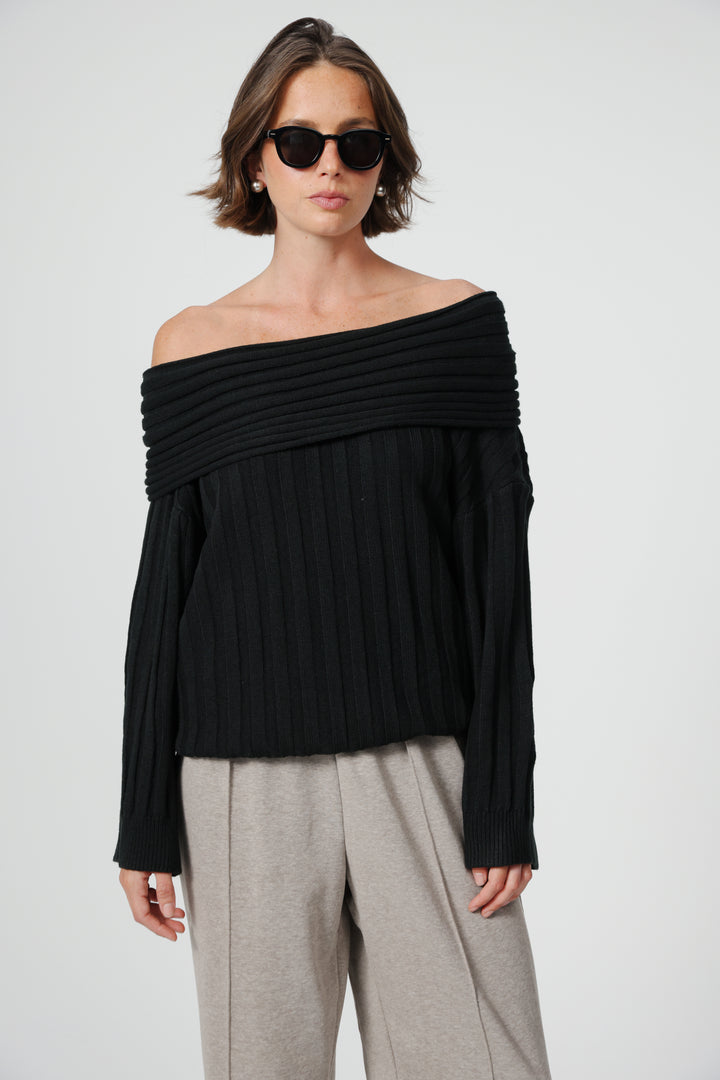 Memory Black Off Shoulder Sweater