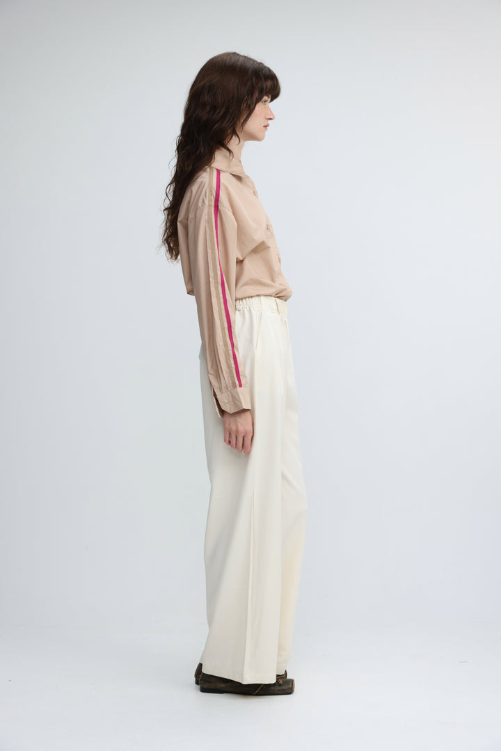 Side Stripes Beige Buttoned Shirt