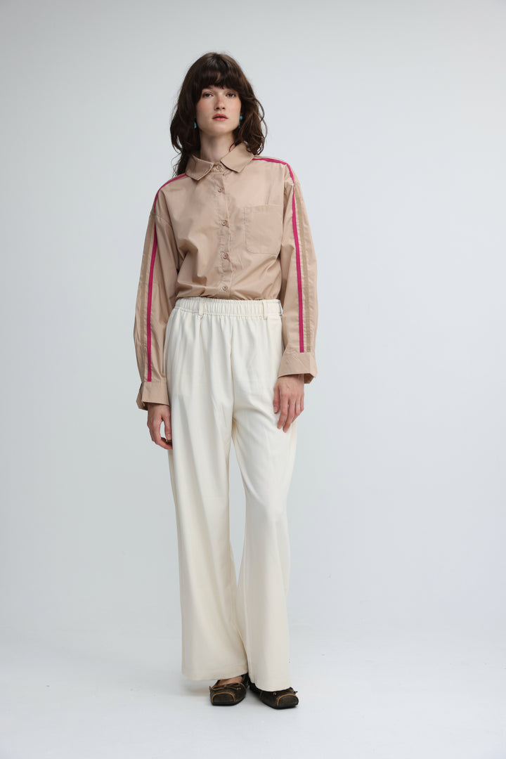 Side Stripes Beige Buttoned Shirt