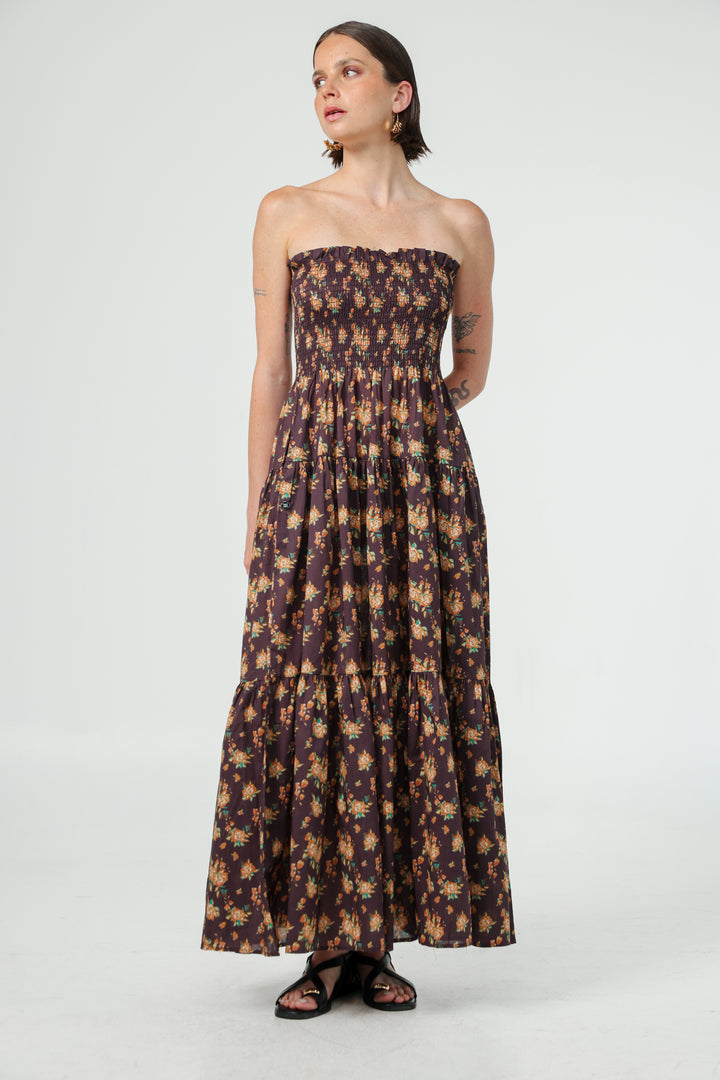 Centara Dark Floral Strapless Dress