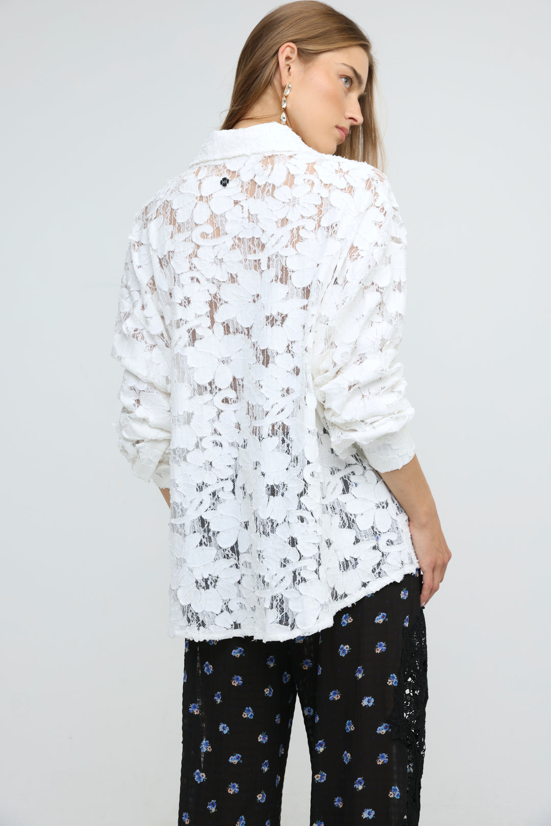 Floral Lace White Buttoned Shirt