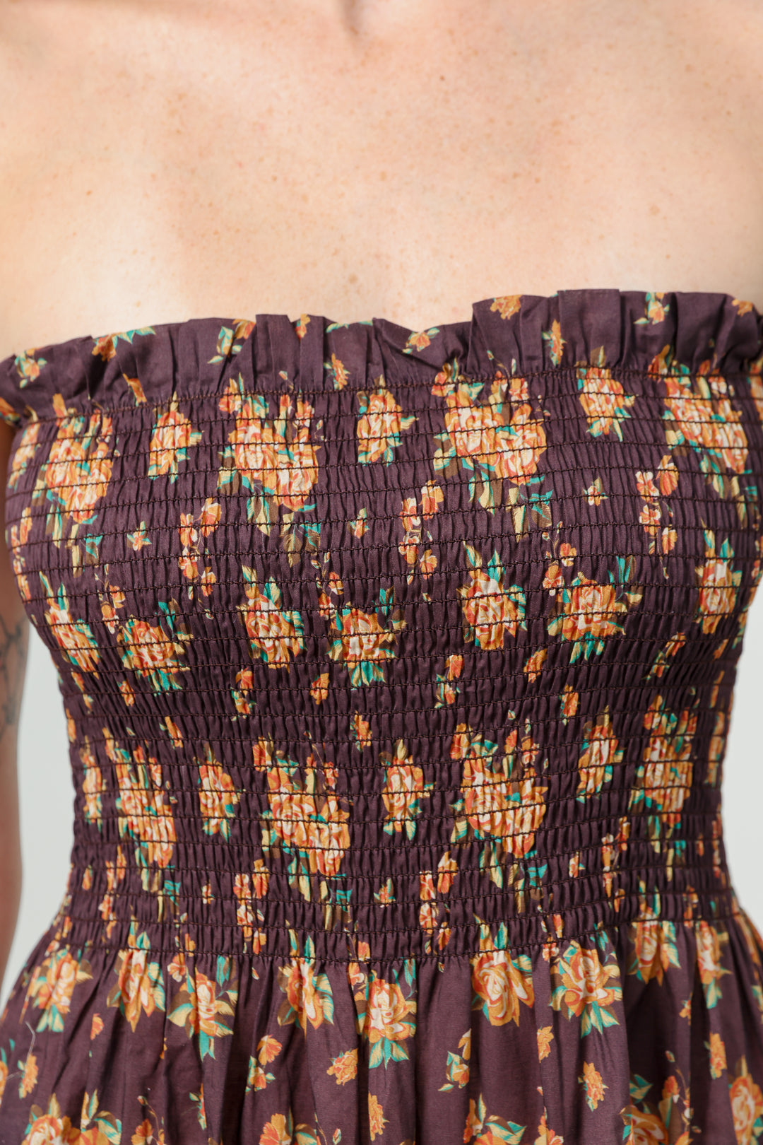 Centara Dark Floral Strapless Dress
