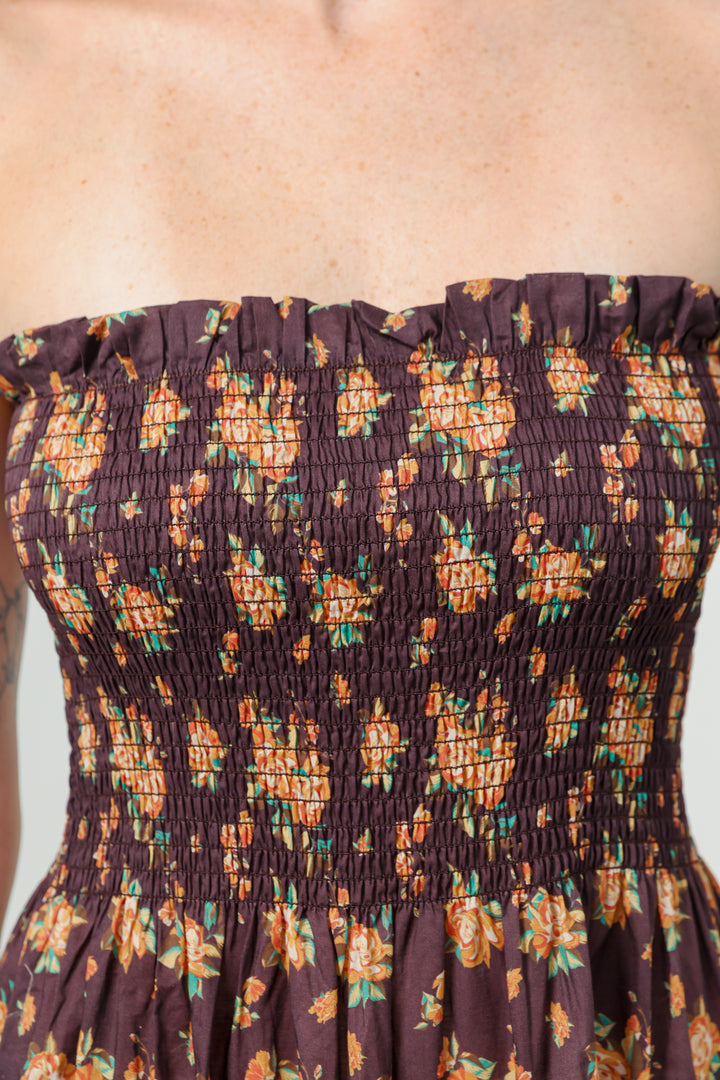 Centara Dark Floral Strapless Dress