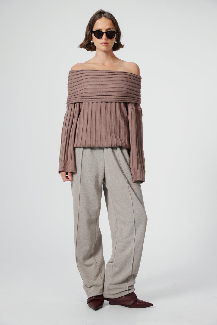 Memory Mocha Off Shoulder Sweater