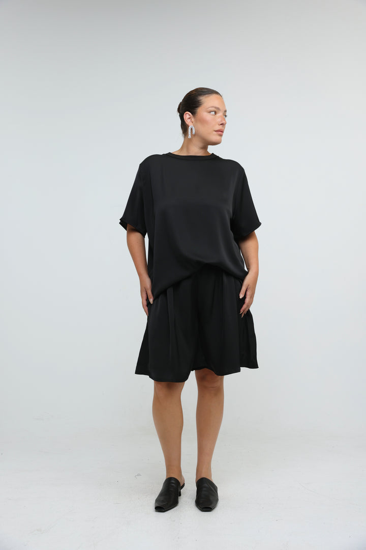 Satin Black Bow Back T-Shirt
