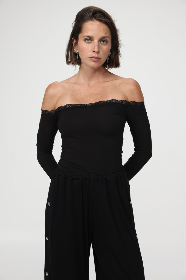 Player Black Off Shoulder Top