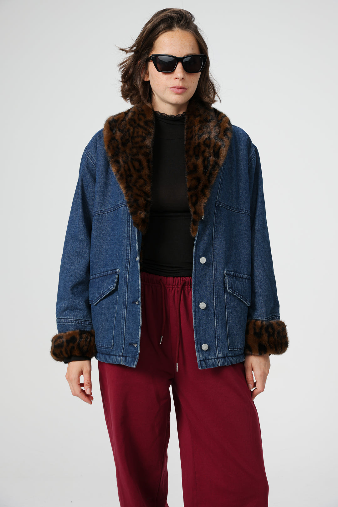 ג'קט ג'ינס פרווה לנשים Seagull Blue Denim Jacket