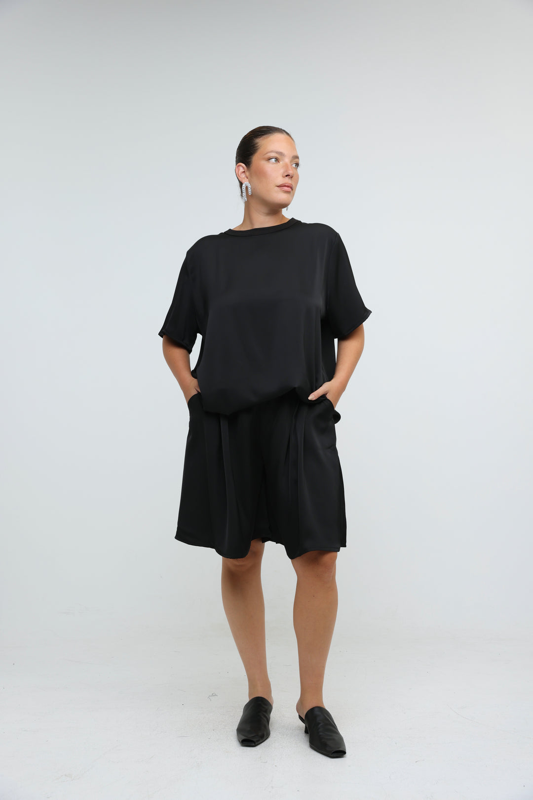 Satin Black Bow Back T-Shirt
