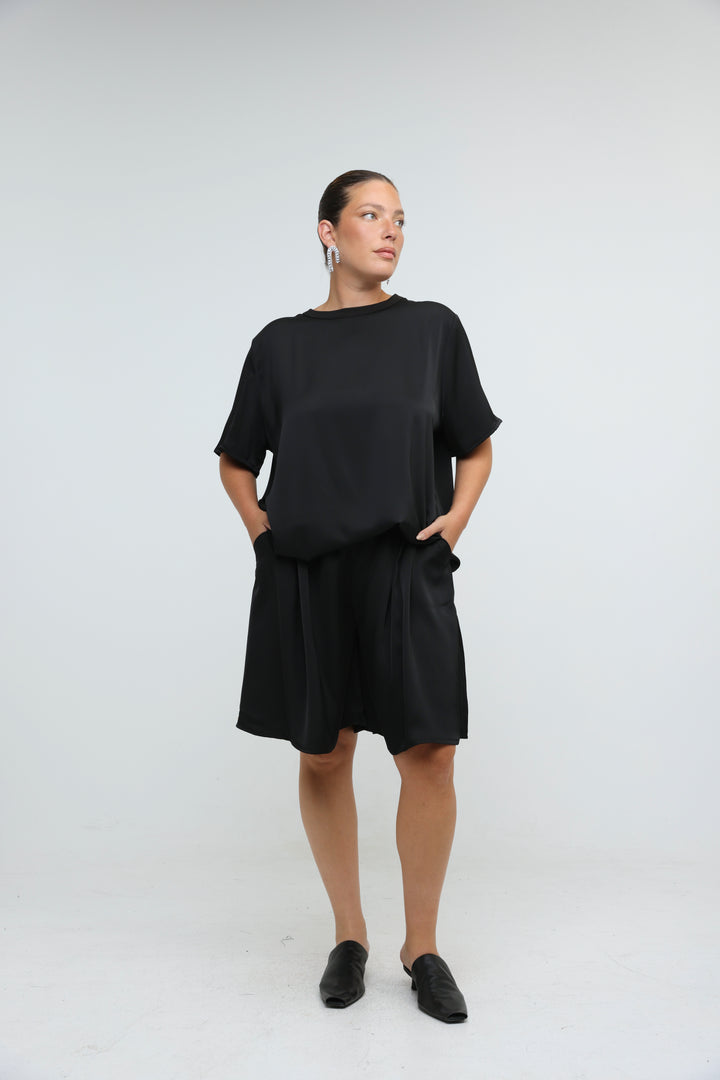 Satin Black Bow Back T-Shirt