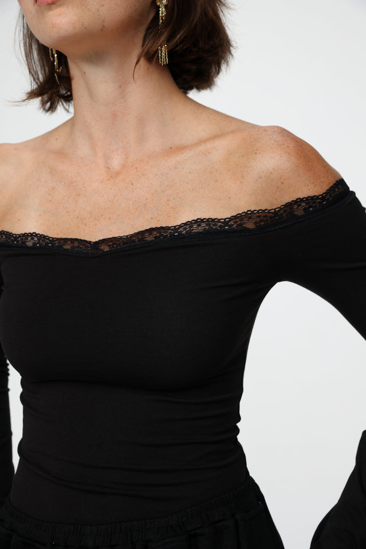 Player Black Off Shoulder Top
