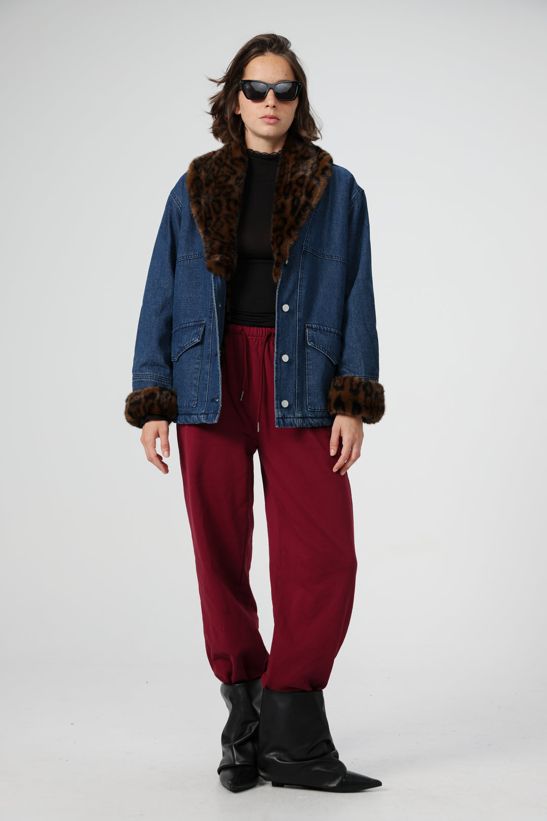 ז'קט ג'ינס עם פרווה נשים Seagull Blue Denim Jacket