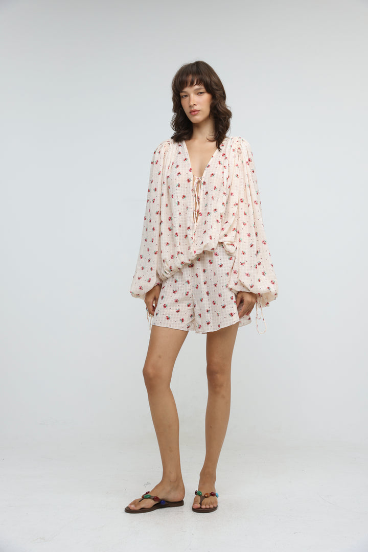 Cream Floral Tie-Front Set