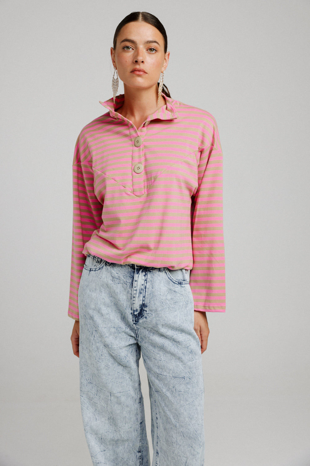 Winter Pink Striped Sweatshirt