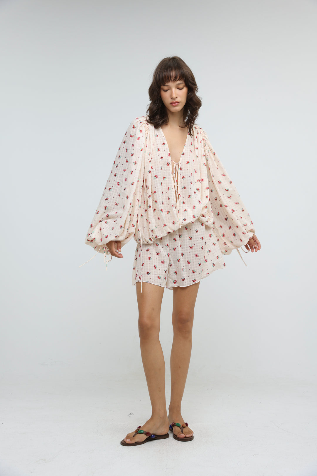 Cream Floral Tie-Front Set