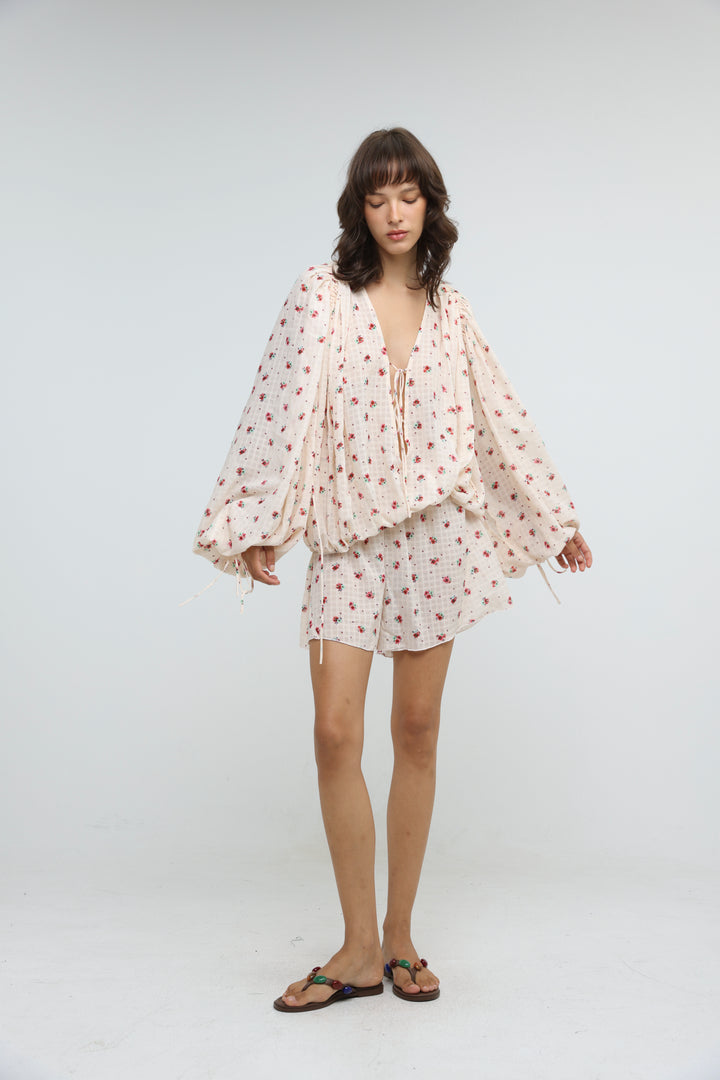 Cream Floral Tie-Front Set