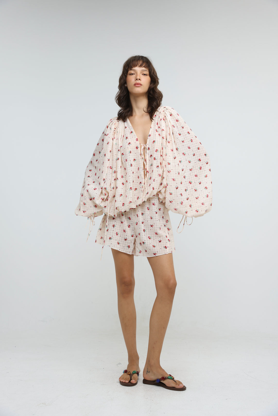 Cream Floral Tie-Front Set