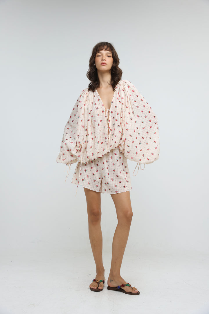 Cream Floral Tie-Front Set