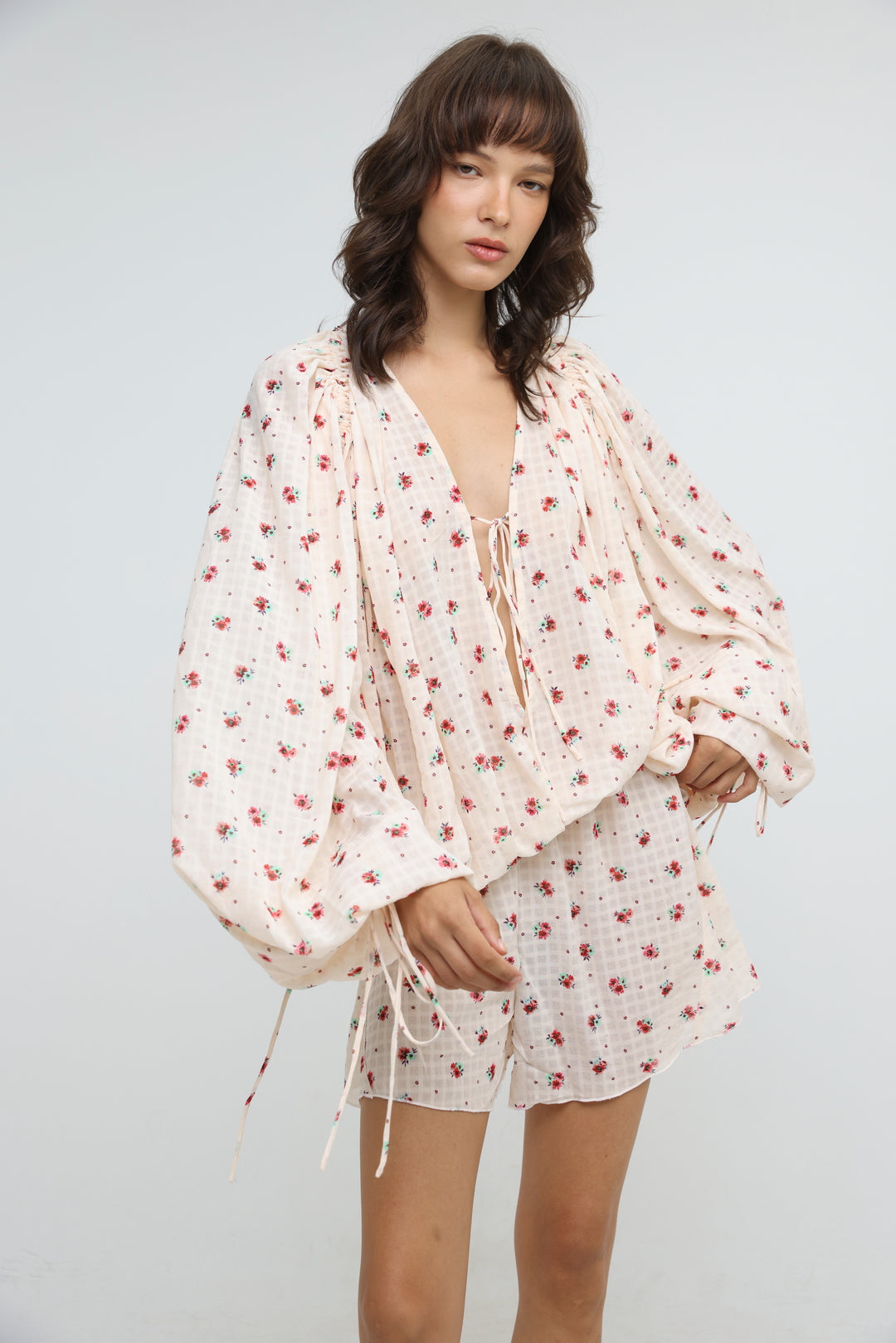 Cream Floral Tie-Front Set