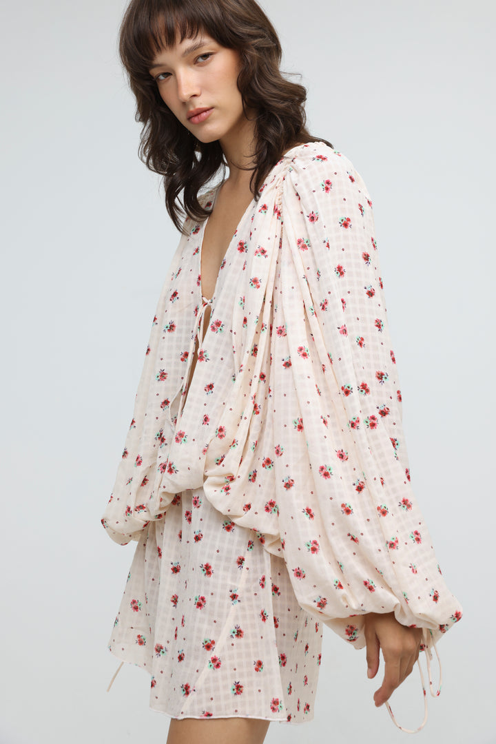Cream Floral Tie-Front Set