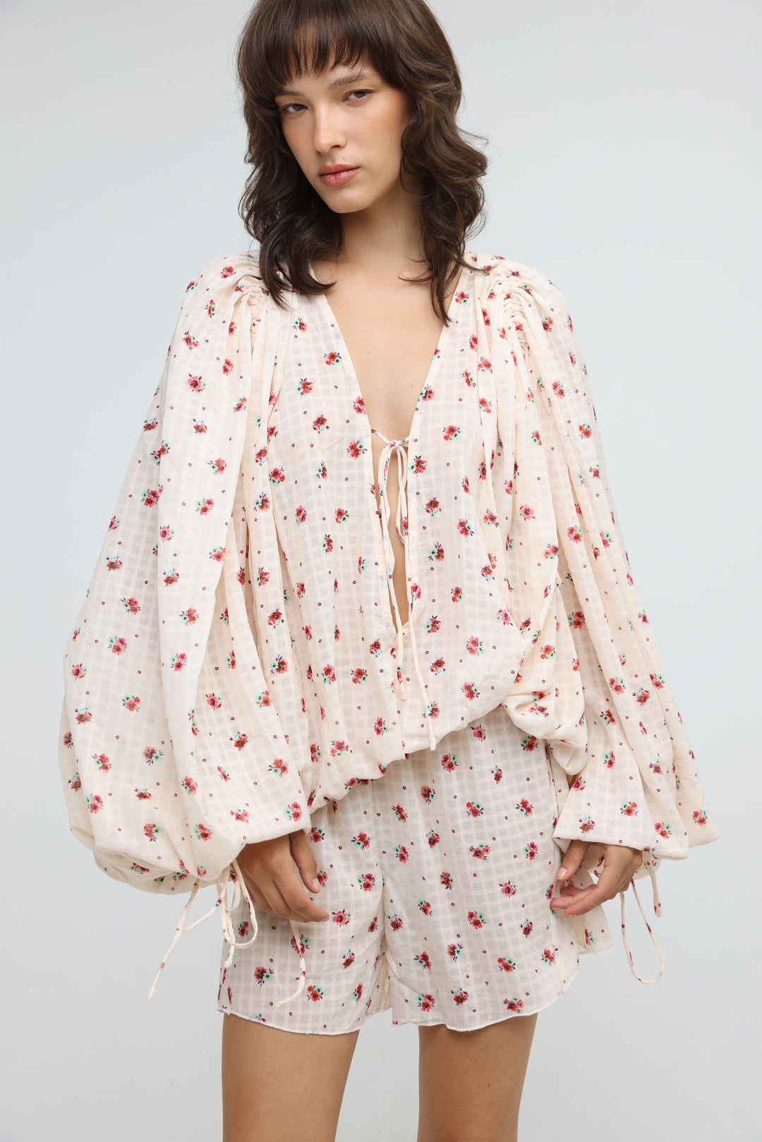 Cream Floral Tie-Front Set