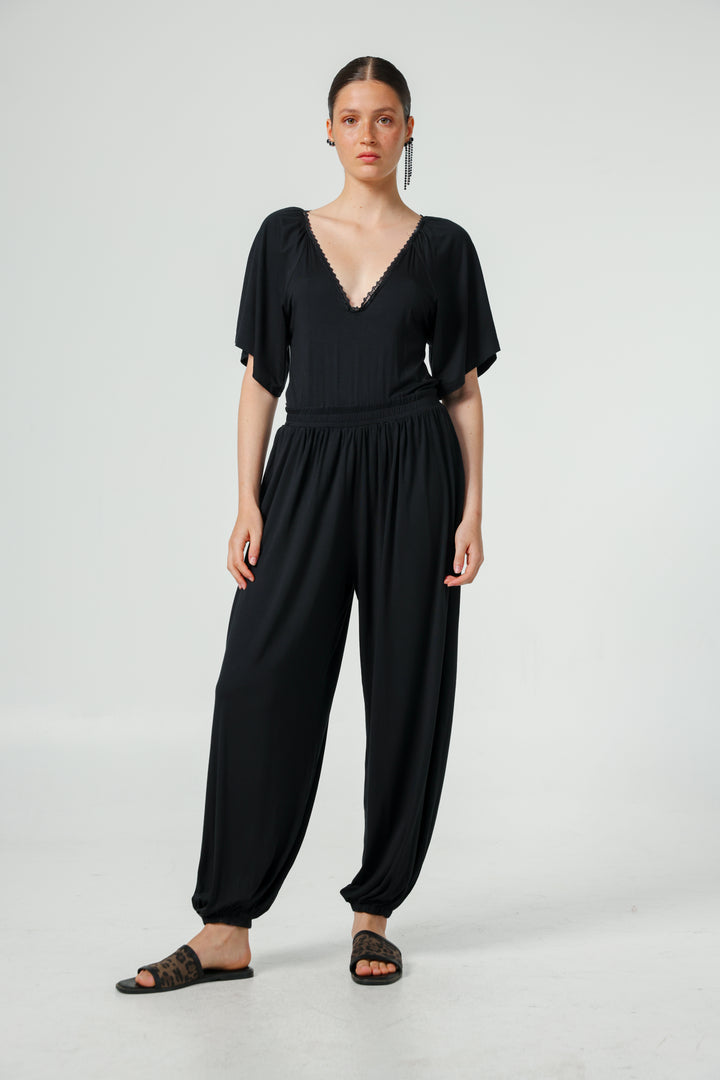 Lace V Black Jumpsuit