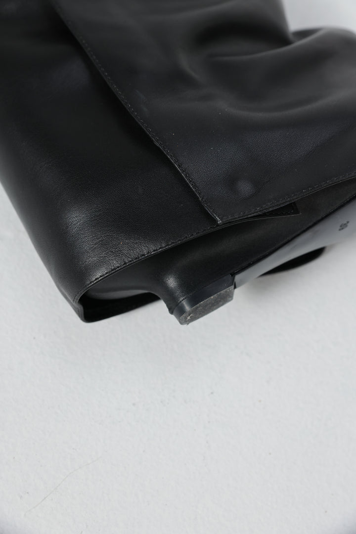 מקף עור שחור עם עקב נמוך Black Leather Boots 