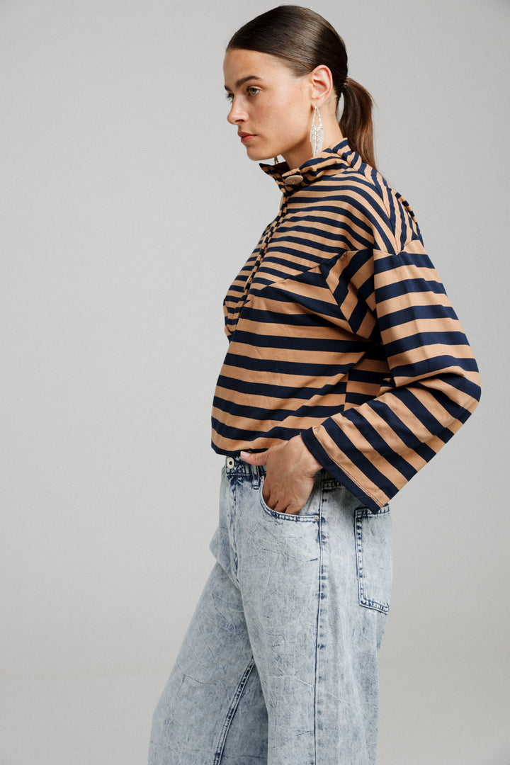 Winter Camel Striped Sweatshirt