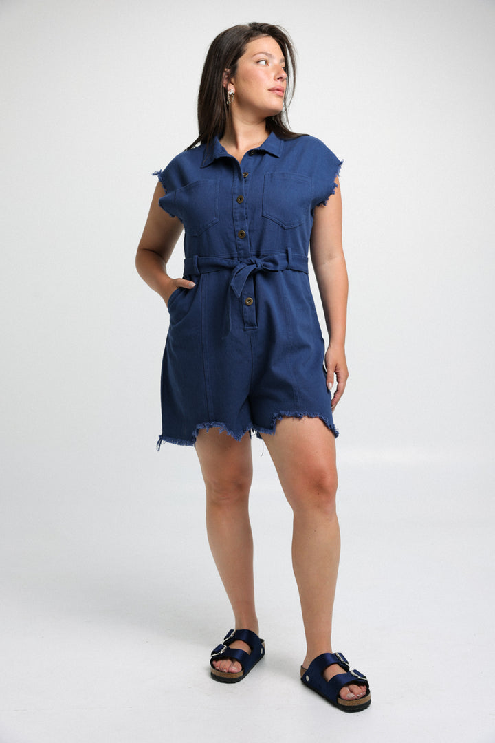 Short Brown Denim Jumpsuit