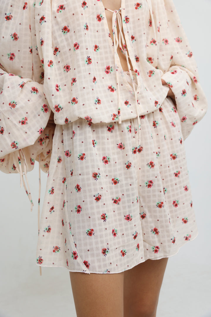 Cream Floral Tie-Front Set