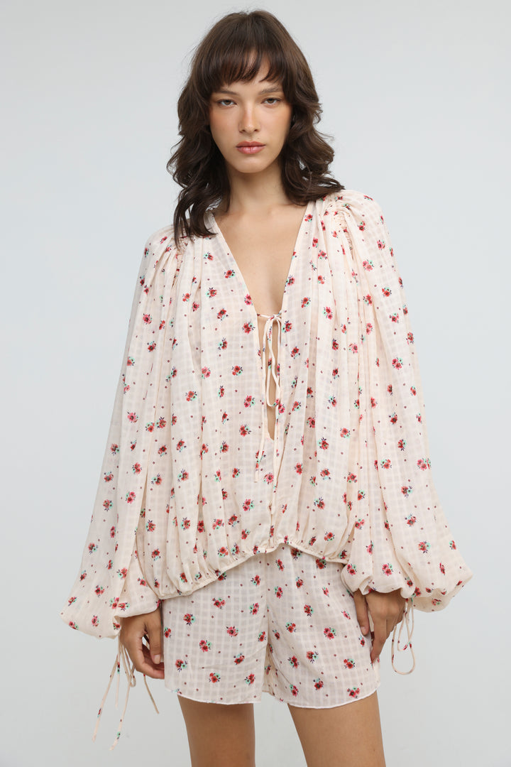 Cream Floral Tie-Front Set