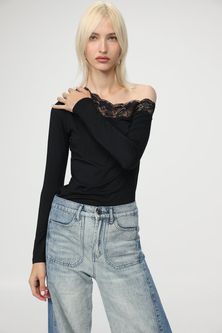 Luna Lace Black Off Shoulder Top