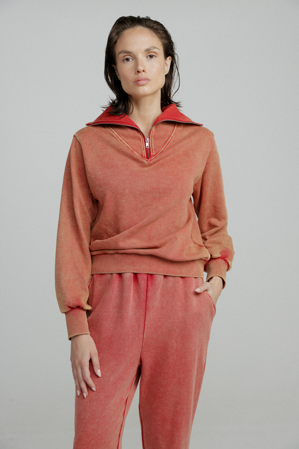 Asa Red Zipper Sweatshirt