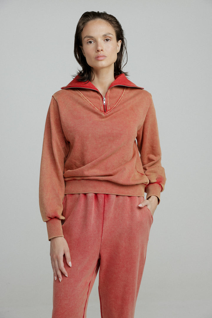 Asa Red Zipper Sweatshirt