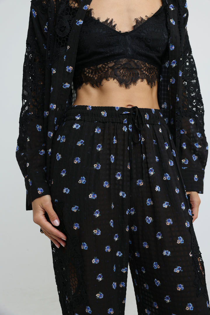 Black Floral Lace Panel Bottoms