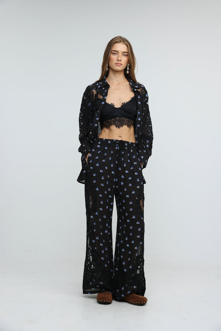 Black Floral Lace Panel Bottoms