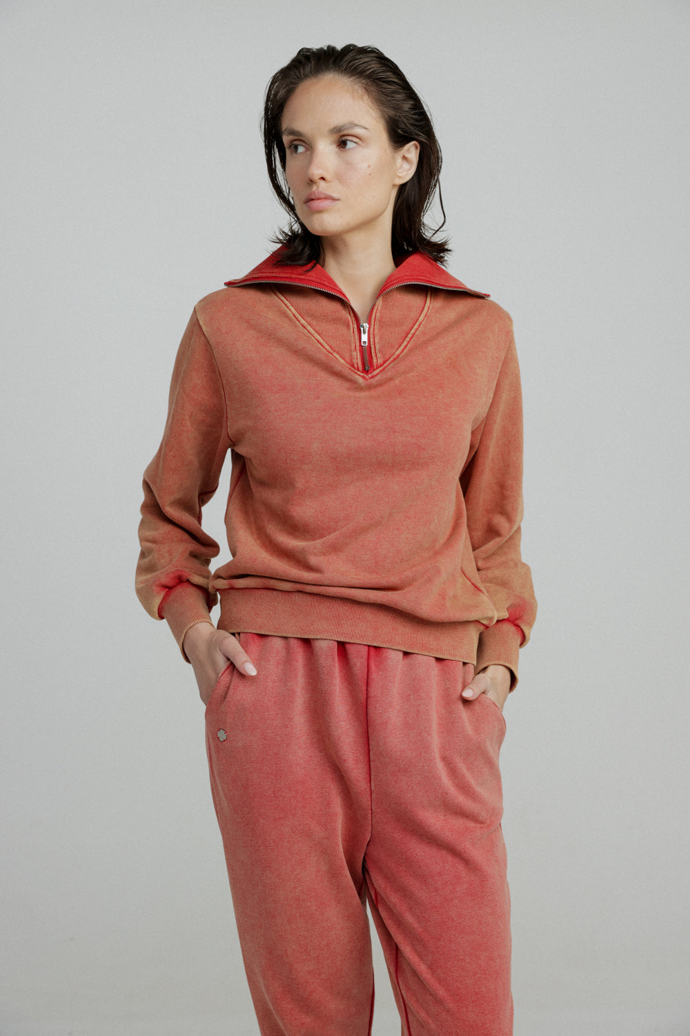 Asa Red Zipper Sweatshirt