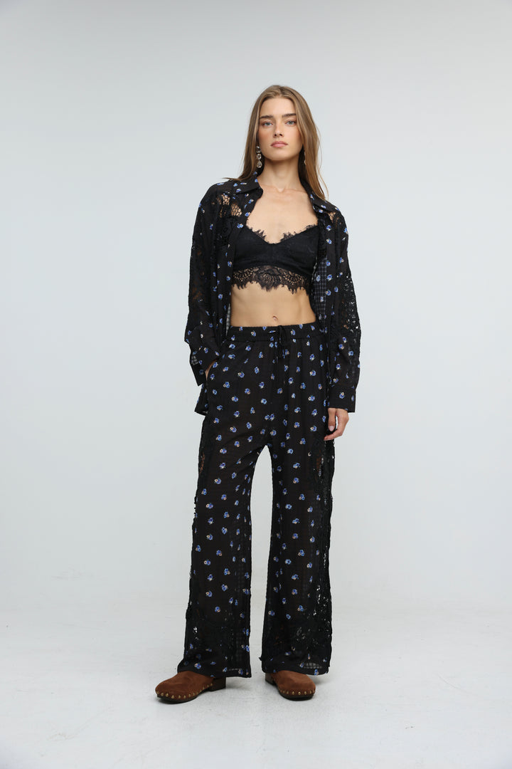Black Floral Lace Panel Bottoms