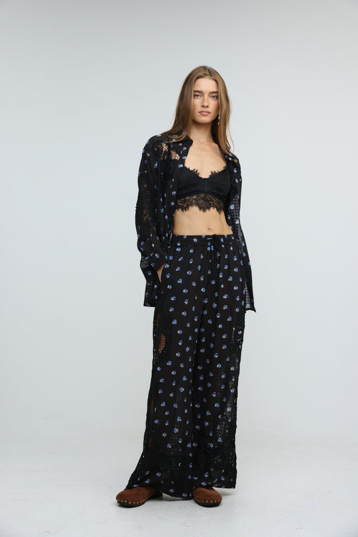 Black Floral Lace Panel Bottoms