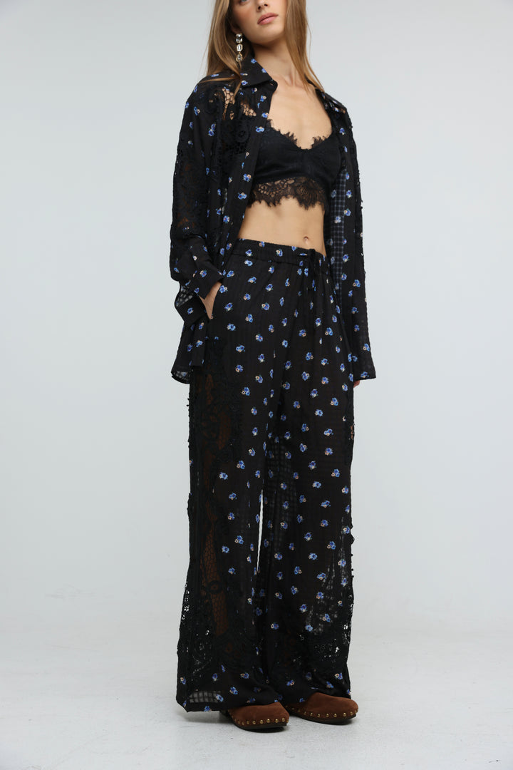 Black Floral Lace Panel Bottoms