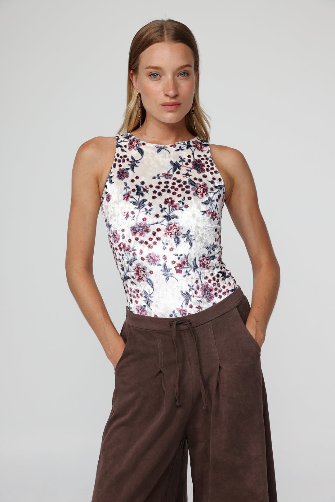 Sky Floral Velvet Bodysuit