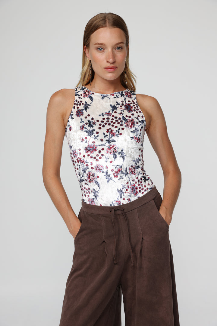 Sky Floral Velvet Bodysuit