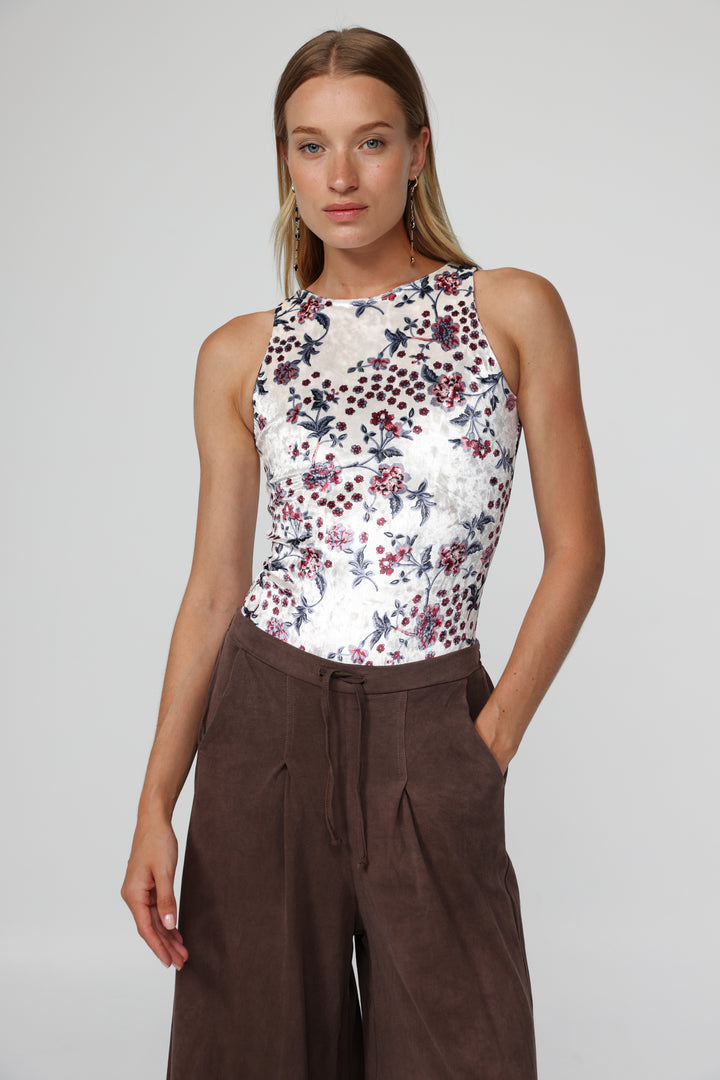 Sky Floral Velvet Bodysuit