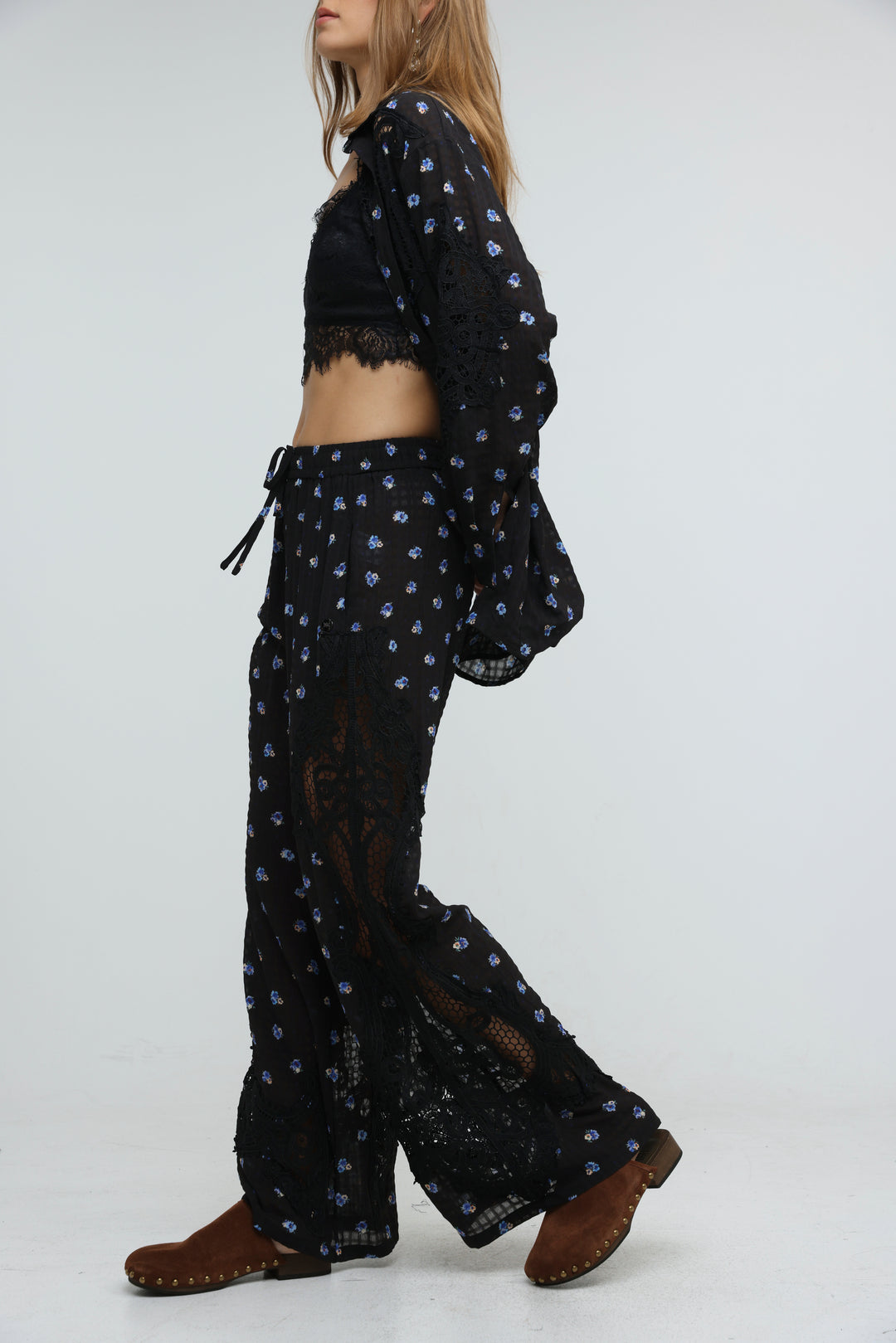 Black Floral Lace Panel Bottoms