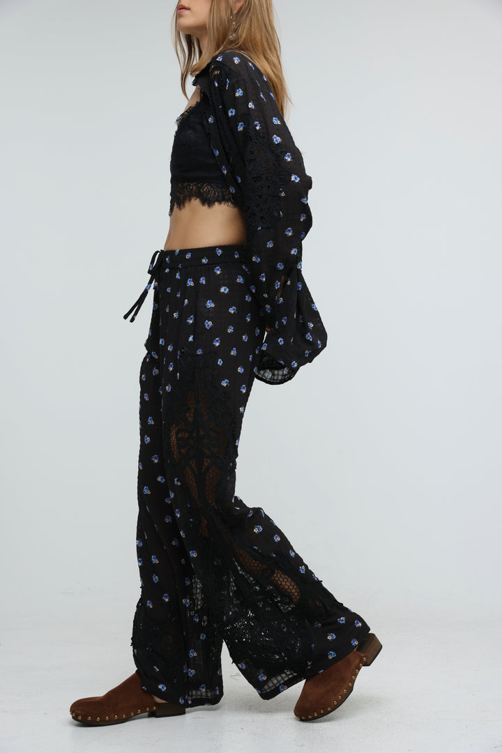 Black Floral Lace Panel Bottoms