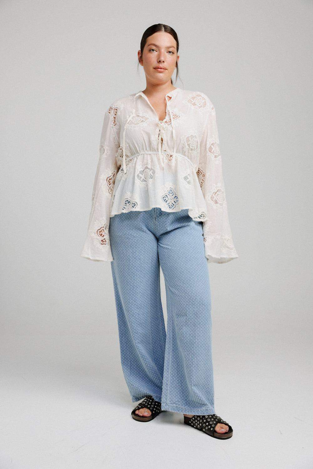 Flowered Lace Cream Shirt