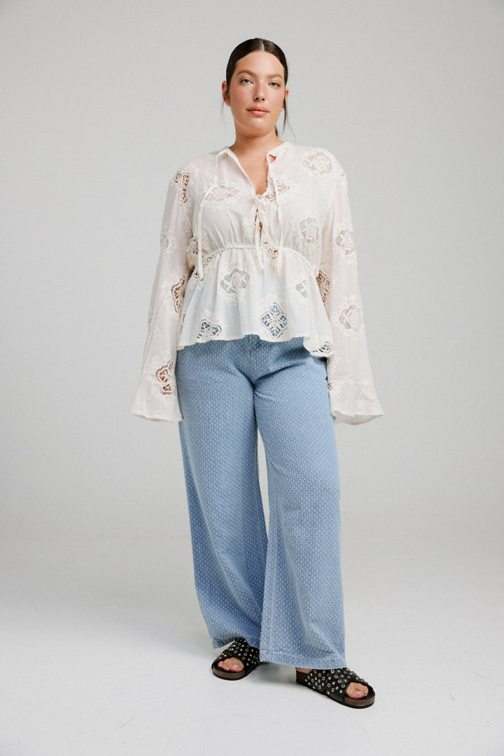 Flowered Lace Cream Shirt