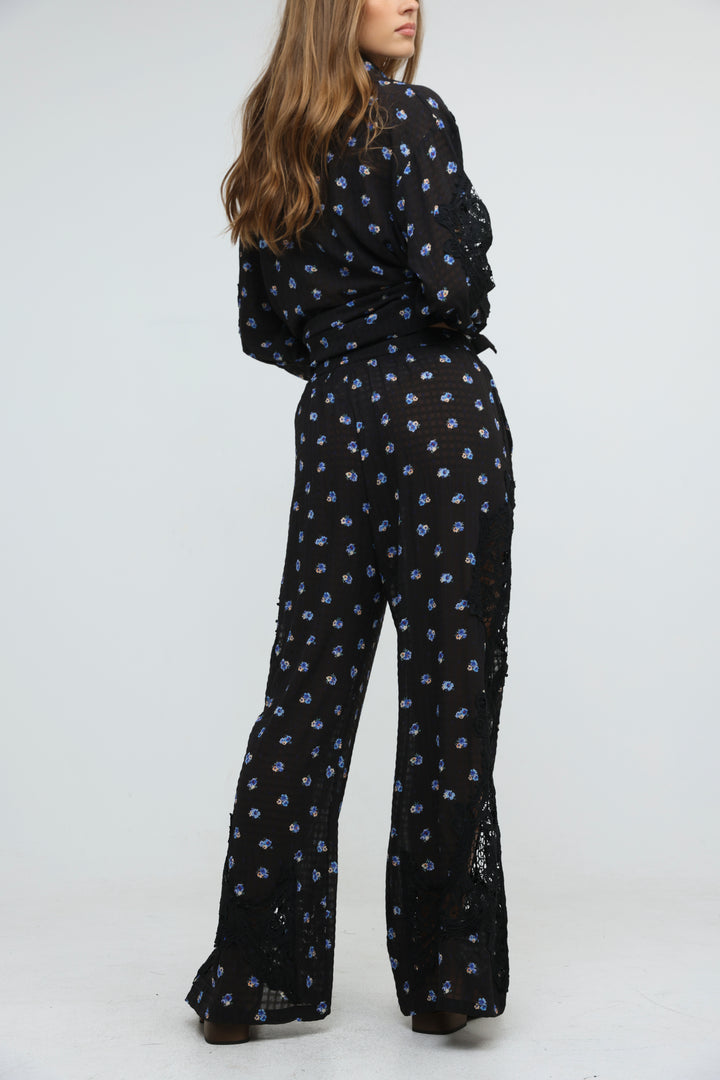 Black Floral Lace Panel Bottoms