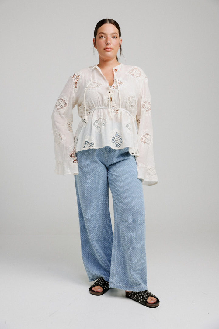 Flowered Lace Cream Shirt