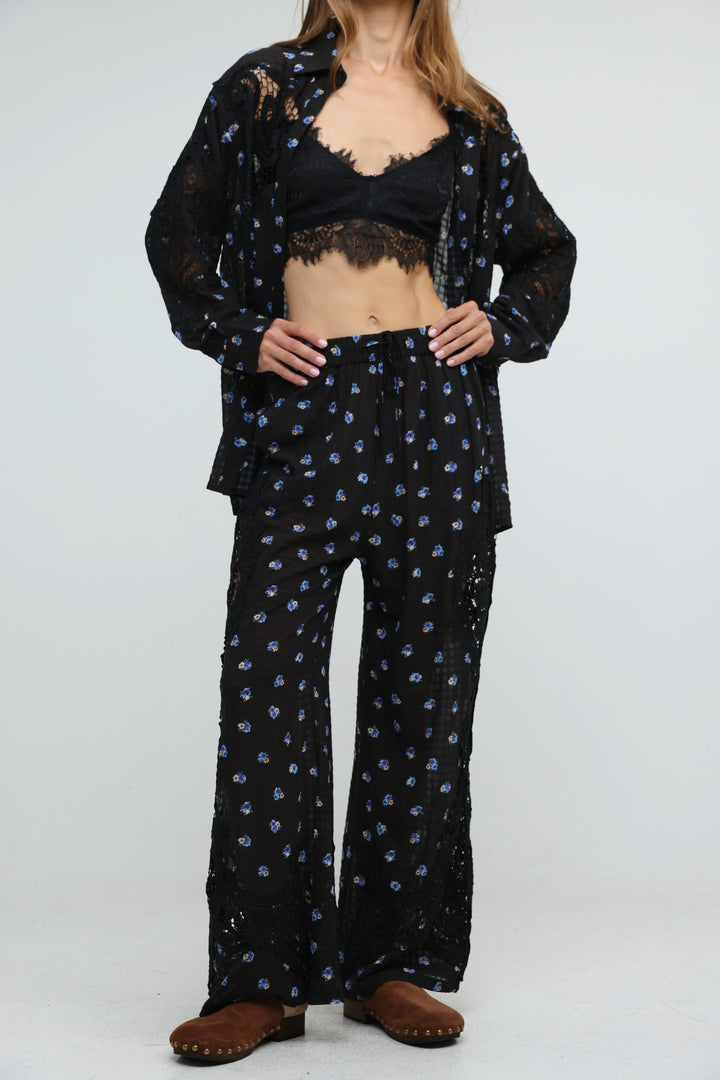 Black Floral Lace Panel Bottoms